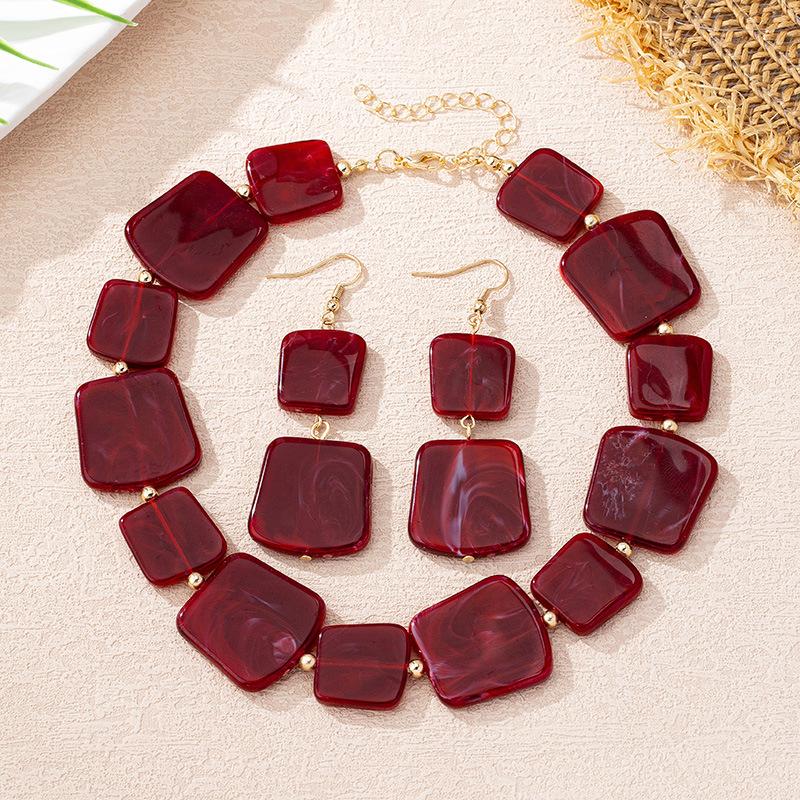 Vintage Acrylic Necklace Exaggerated Dangle Earrings for Women Accessory