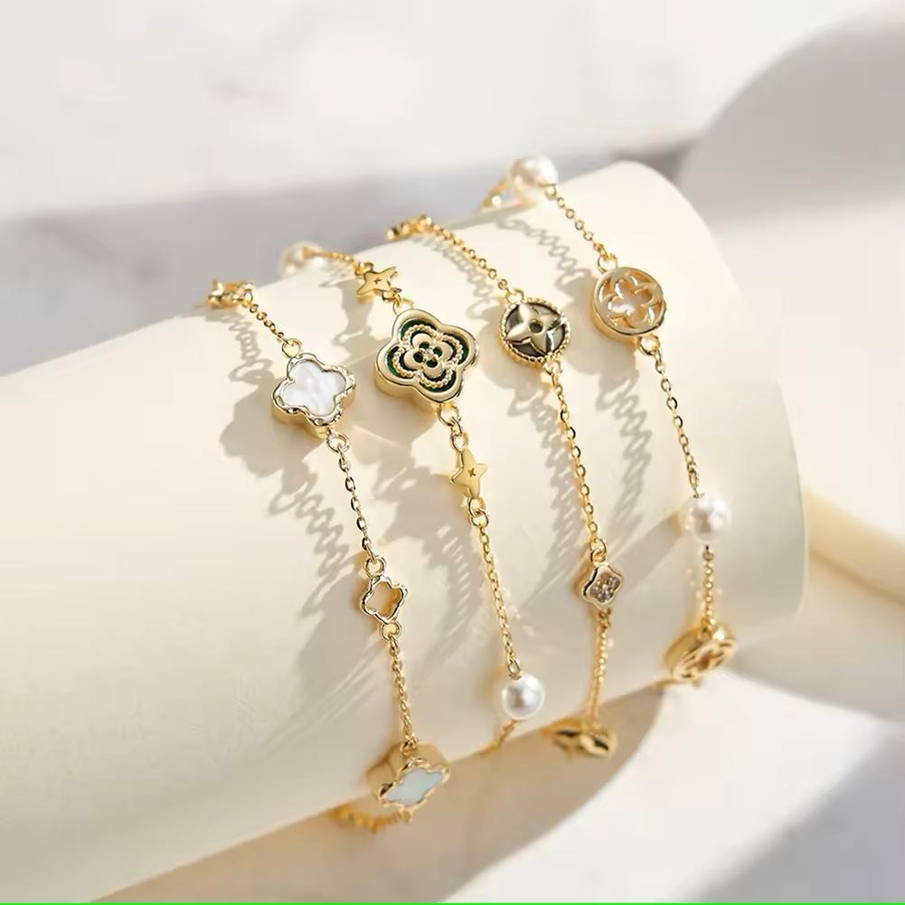 Fashion Bracelet Jewelry 925 Sterling Silver Clover Bracelet Chain for Women Charms Gold Plated Bracelet