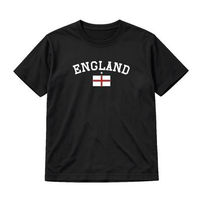 Adults England Black T Shirt Lions St George Cross Star Supporters Tee