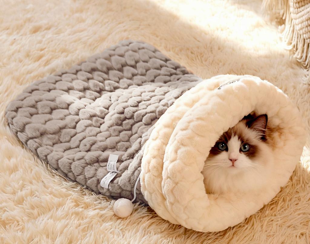 Cat Sleeping Bag Winter Pet Nest Mat Indoor Warm Semienclosed Soft Plush Cat Sack Puppy Kitten Warm Cat Bed