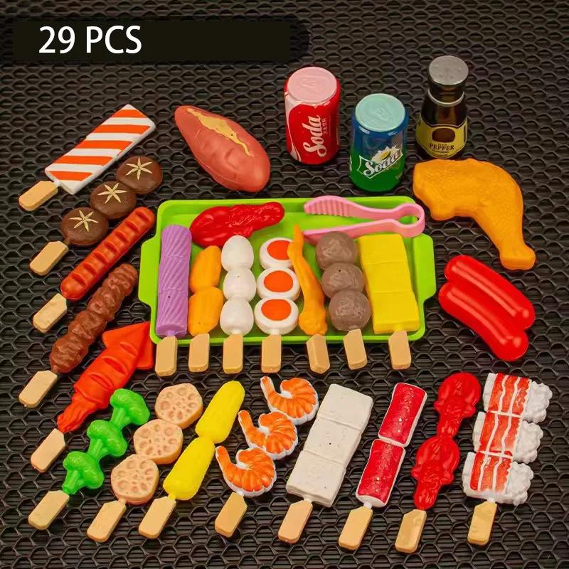 Kids Simulation Barbecue Toy Set BBQ Cooking Pretend Play Kitchen Toys Interactive Grill Play Food Cookware Playset for Children