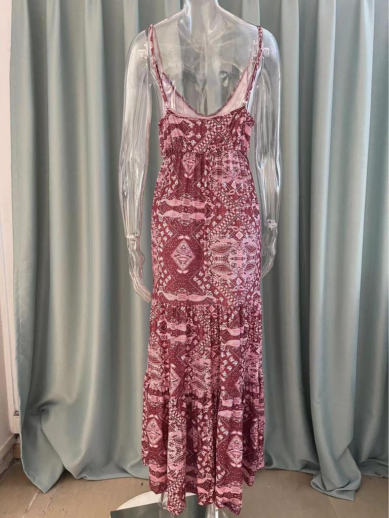 2023 Bohemian Halter V-Neck Floral High-Waist Long Dress for Women