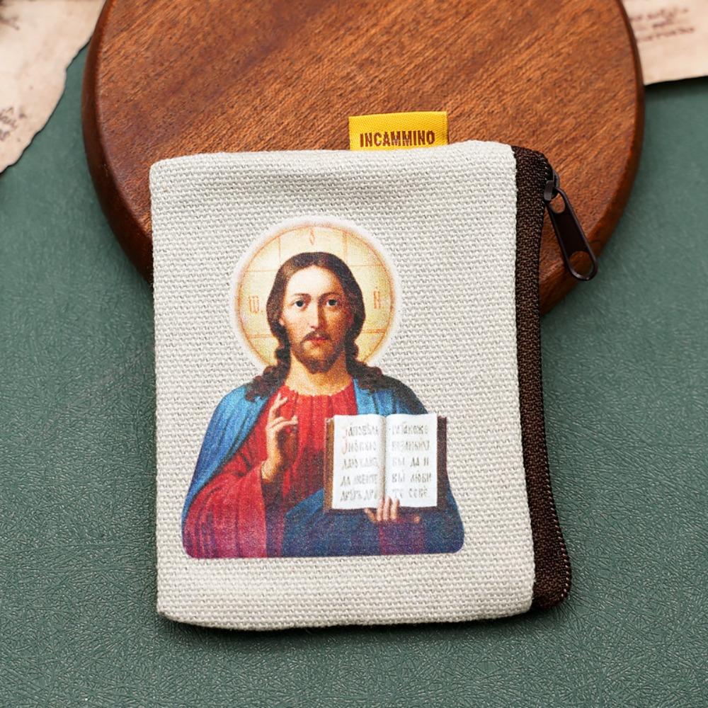 Virgin Mary Bead Storage Bag Zippered Devout Christian Jewelry Organizer Cartoon Design Elegant Rosary Storage Bag Devotees