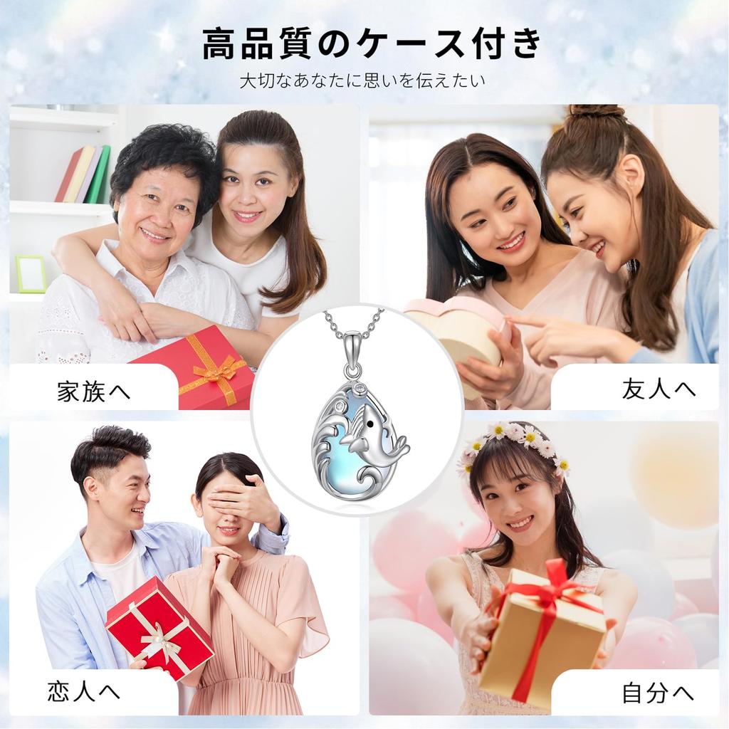 Whale Necklace Moonstone Drop Silver 925 Hypoallergenic Pendant Whale Silver Chain Adjuster Animal Accessory Moonstone Jewelry Women Gift Birthday