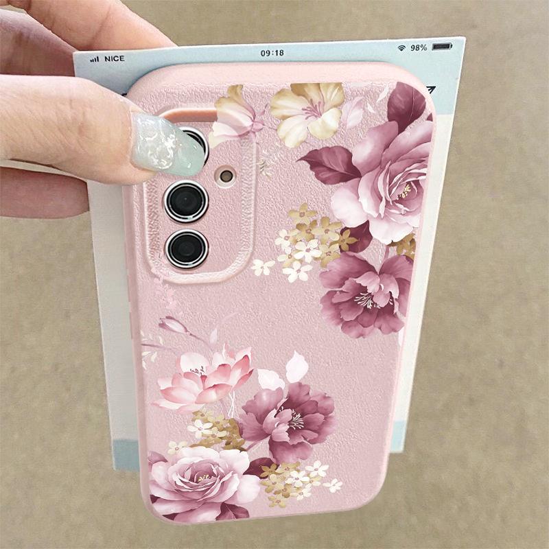 Luxury Flowers Print Case For Samsung S26 Ultra A57 A37 A17 A18 S25 S24 S23 S22 Ultra S21 FE A15 A35 A55 A16 A36 A56 5G Leather Texture Soft Cover
