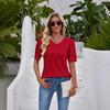 Women's V-Neck Short Sleeve Blouse with Button Cuff, Casual Solid Color Top for Daily Wear