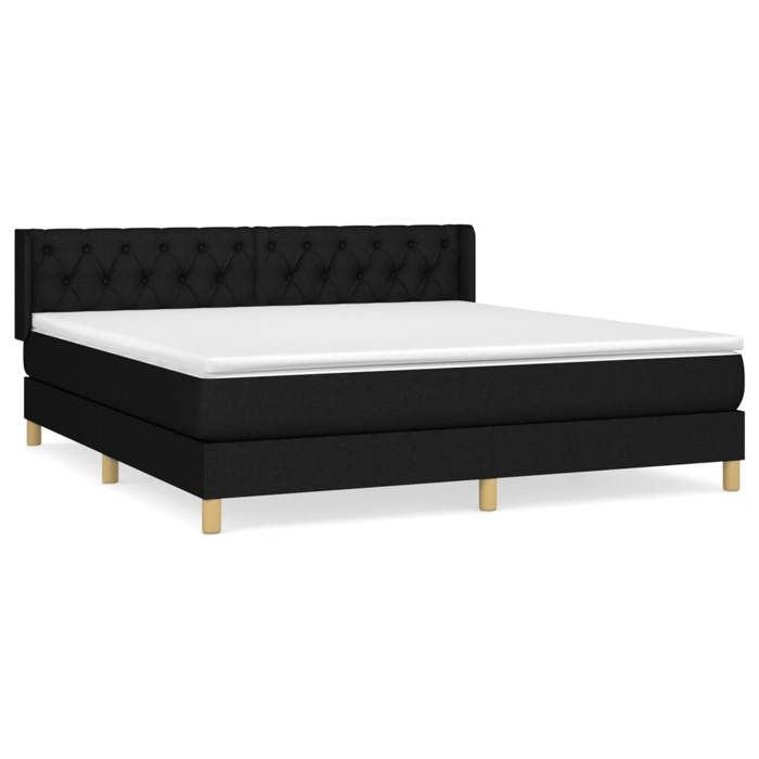 3130523 vidaXL Lit à sommier tapissier avec matelas Noir 160x200 cm Tissu