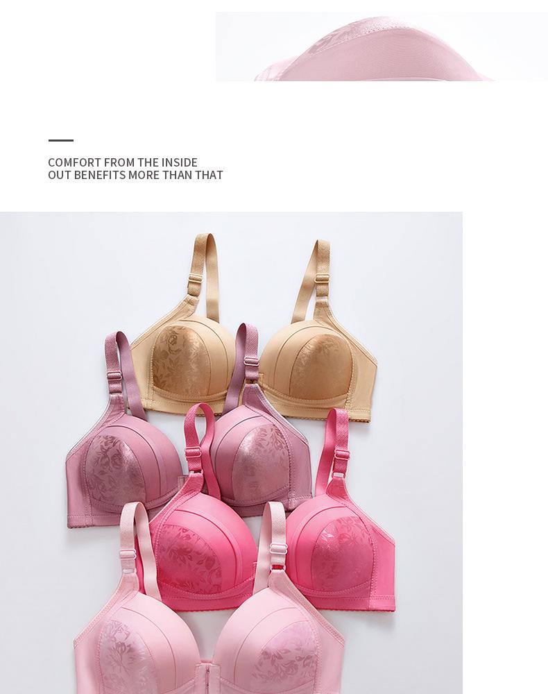 Plus Size Front Closure Wire-Free Bra for Middle-Aged & Elderly: Side Support, Comfortable Thin Cup, Perfect for Moms