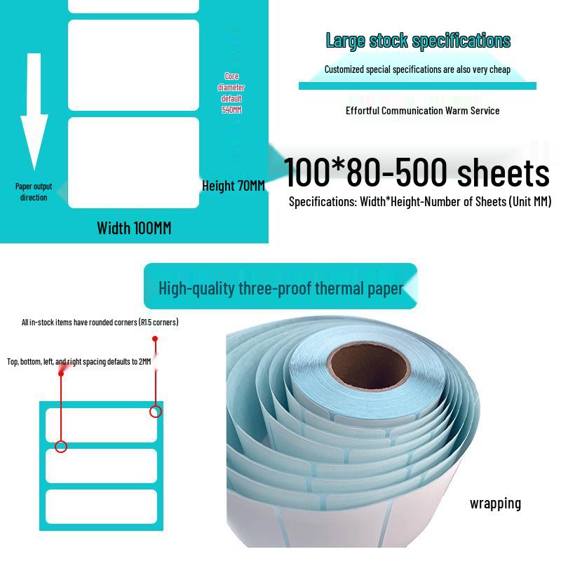 Waterproof Thermal Barcode Label, 60x40mm, 100x150 Sheets, Self-Adhesive, Blank.