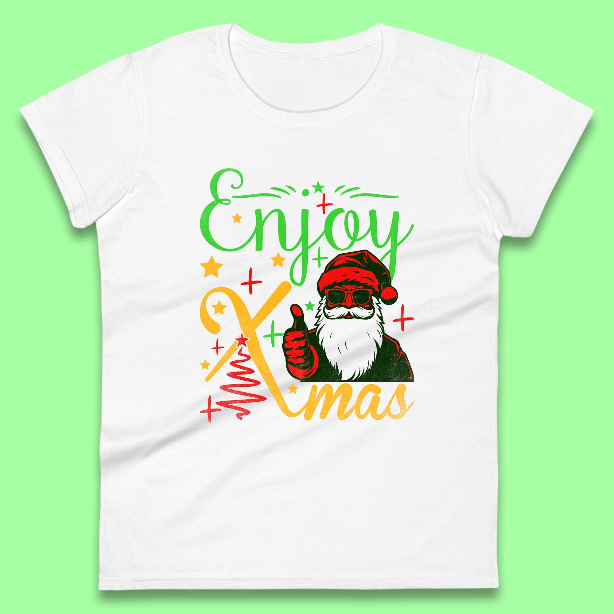 Enjoy Xmas Santa Claus Thumbs Up Christmas Womens T Shirt Mens Tops Tees Unisex 4XL