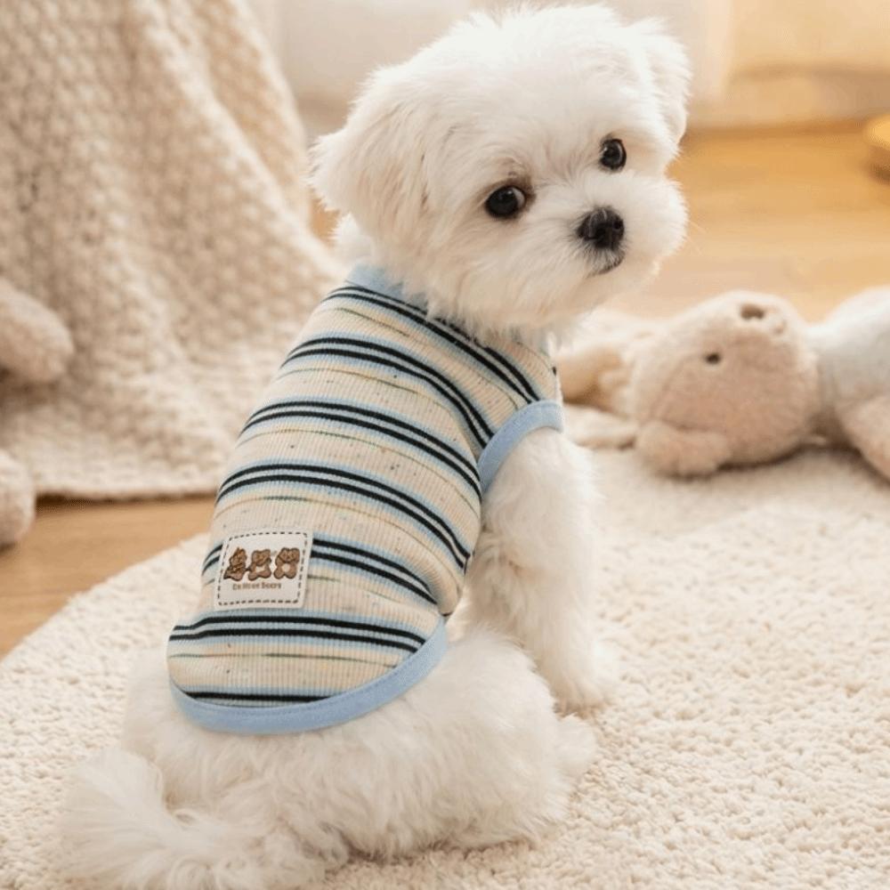 Cute Round Neck Dog Cooling Vest Breathable Thin Soft Dog Striped T-Shirt Cool Sun Protection Pet Pullover Daily Walk