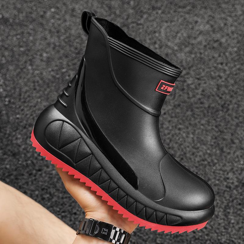 Fashion rain shoes men's outdoor waterproof fishing shoes versatile water shoes non-slip kitchen men's soft-soled comfortable rubber shoes