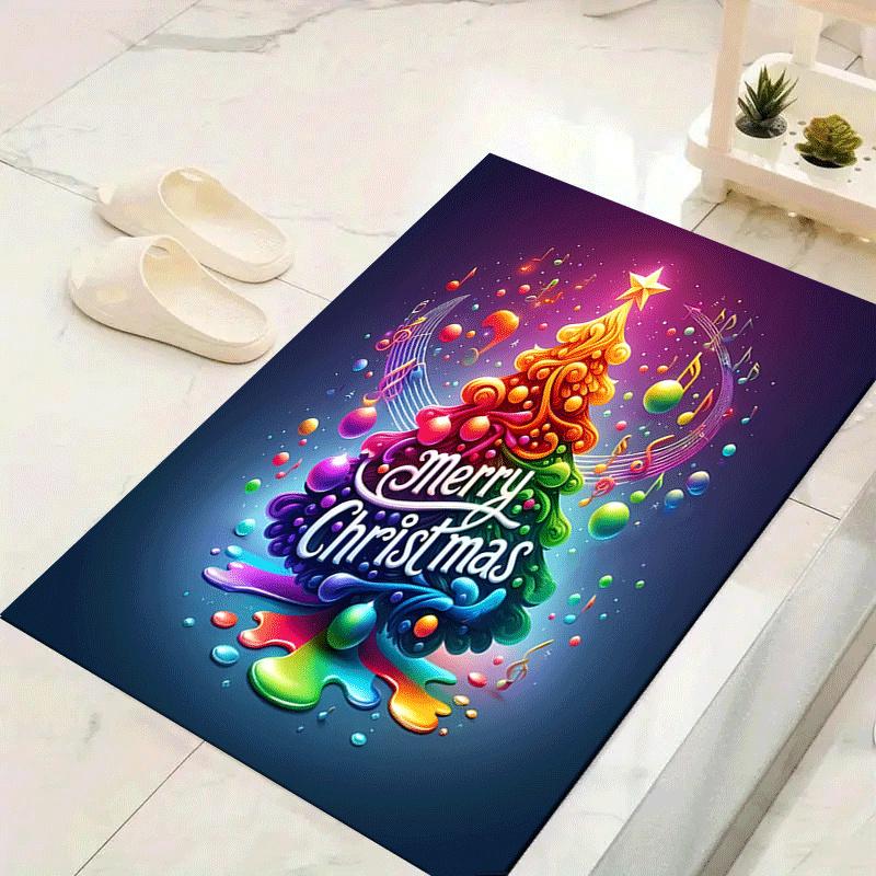 1pc Colorful Christmas tree Design Area Rug - Soft, Anti-Slip, and Durable Gaming Room Decor for Bedroom