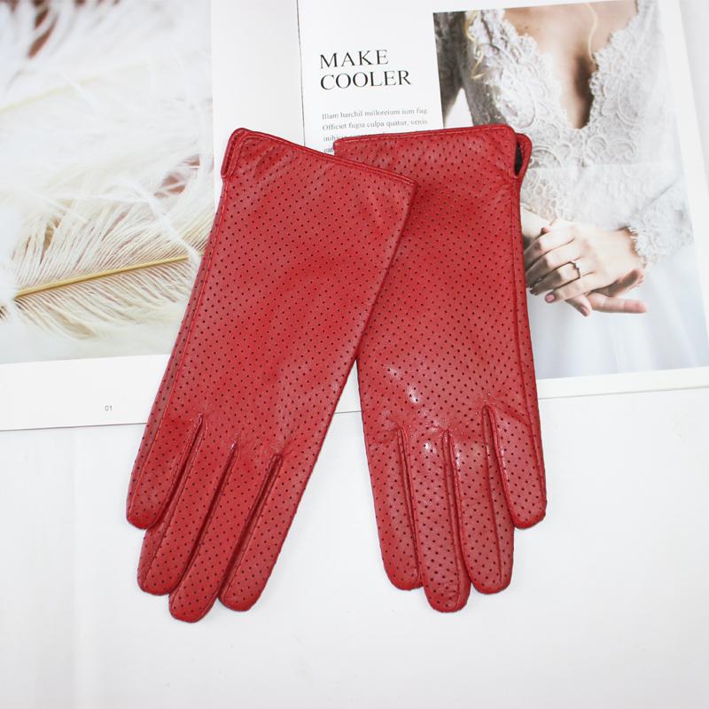 Nowe Damskie Rękawiczki ze Skóry Owczej Modny Pełny Wzór Siatki Chłodne Oddychające Jedwabna Podszewka Skórzane Rękawiczki do Jazdy