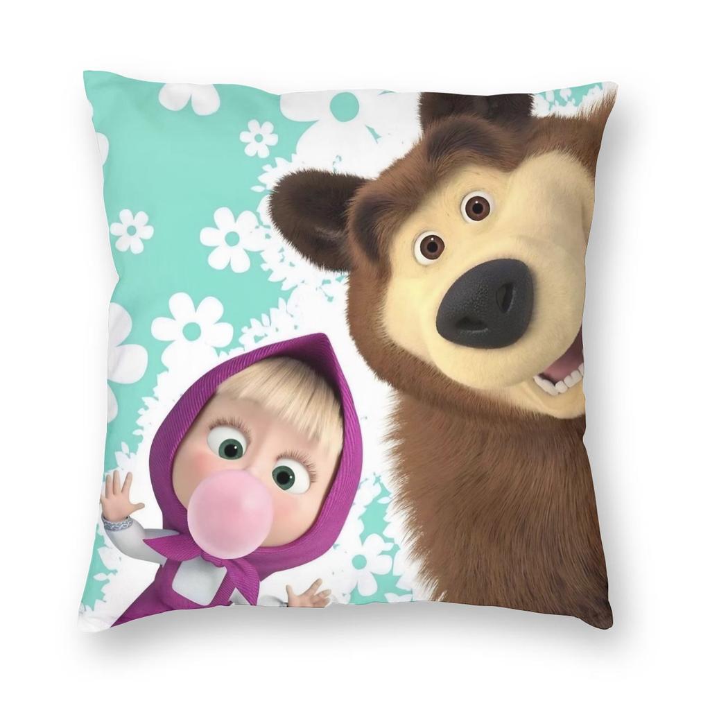 Cute Cartoon M-Masha And Bear Pillowcase Printing Polyester Cushion Cover Decor Throw Pillow Case Cover Home Square 40*40Cm
