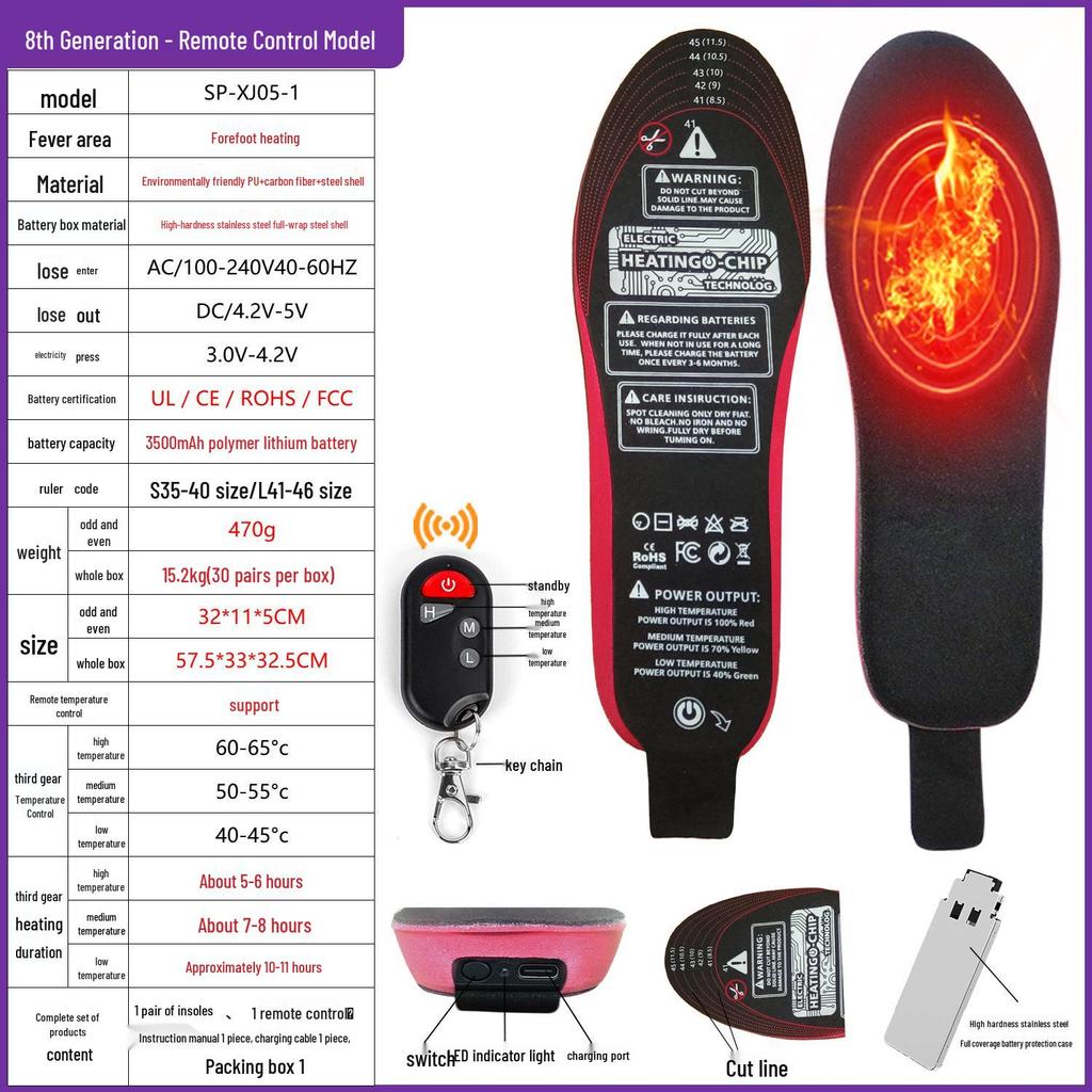 Smart Unisex Heating Insoles with APP Control & USB Charging