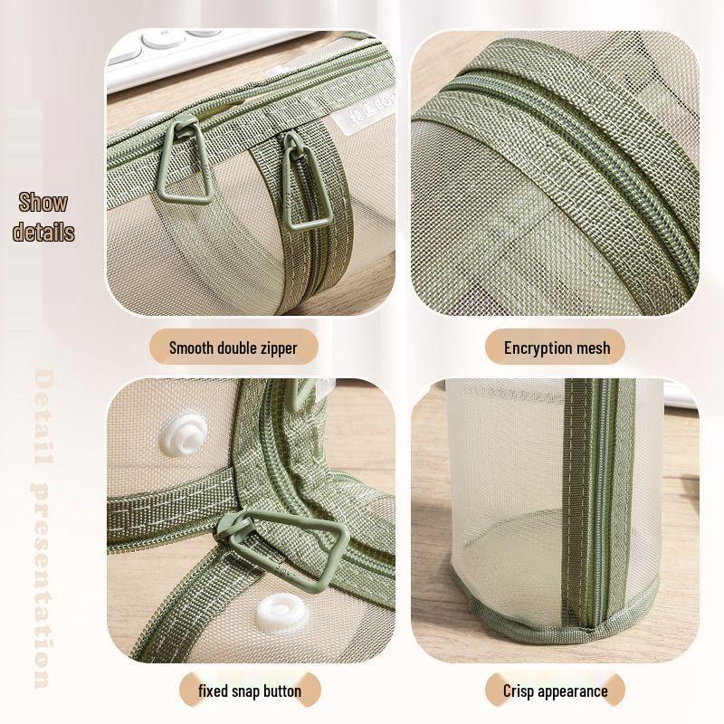 Dual-Use Transparent Mesh Pencil Case: Large Capacity, Detachable Holder for Students