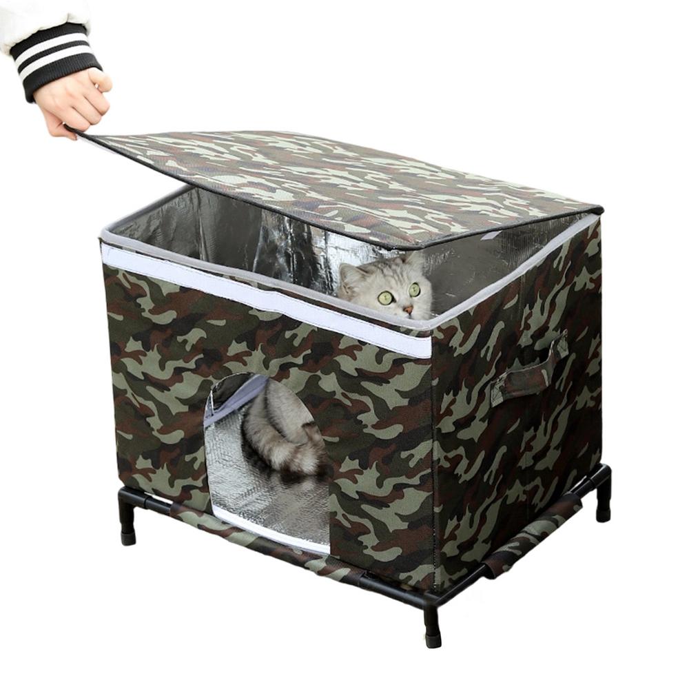 Outdoor Cat House Warm Insulated Tent Raised Base Cat House Outdoor Weatherproof With Transparent Window For Dog Kitten Chicken