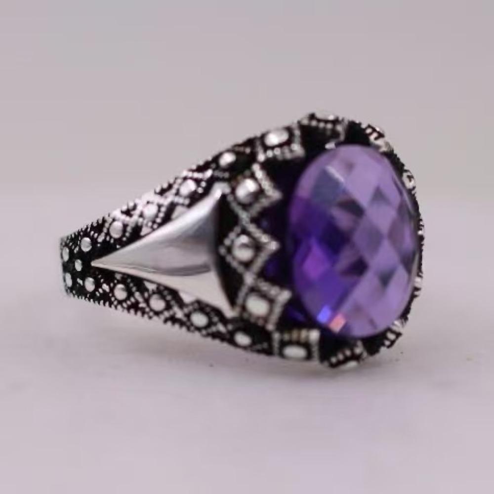 Luxury Jewelry Direct Sales New Men's Ring, Gold-plated Amethyst Gemstone Men's Ring