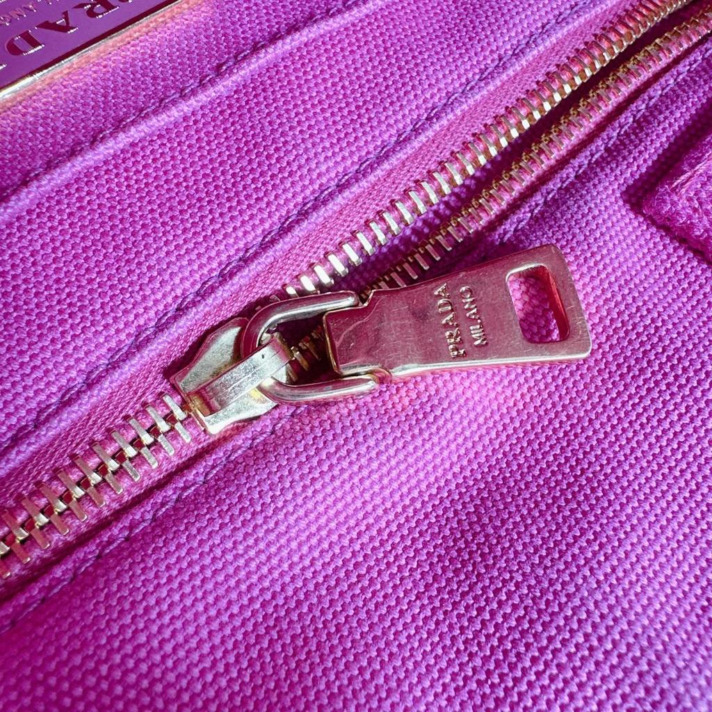 Prada Canvas Canapa Tote Bag Denim Pink Women BN2439 Used