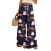 Women Summer Boho Palazzo Pants High Waist Wide Leg Halloween Printing Casual Trousers With Pockets