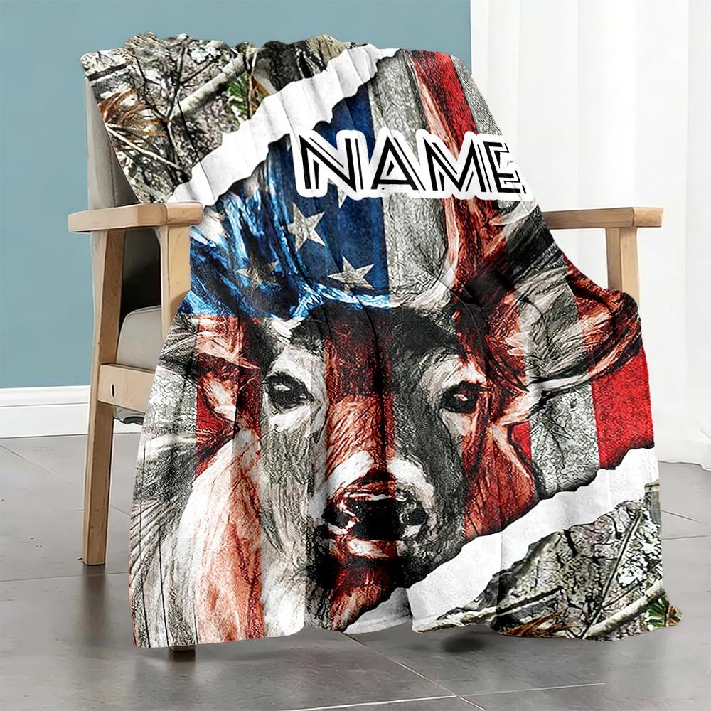 Country Deer7 Personalized Name Blanket Cozy Personalized Blanket Warmthful Decor for Picnics Bed Livingroom Living Room All-Season Use