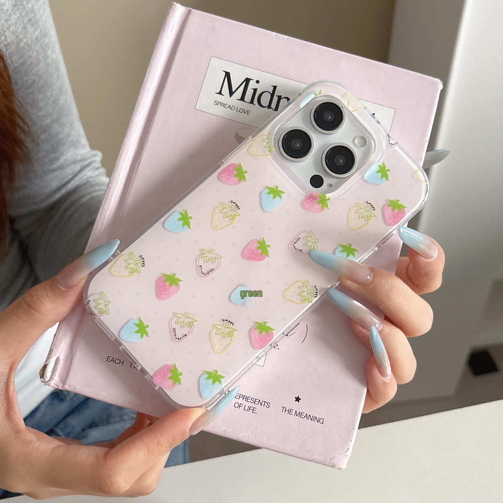 

Strawberry Mirror Stand iPhone 16/17 Pro Max Case - Girly Heart Design iPhone 14
