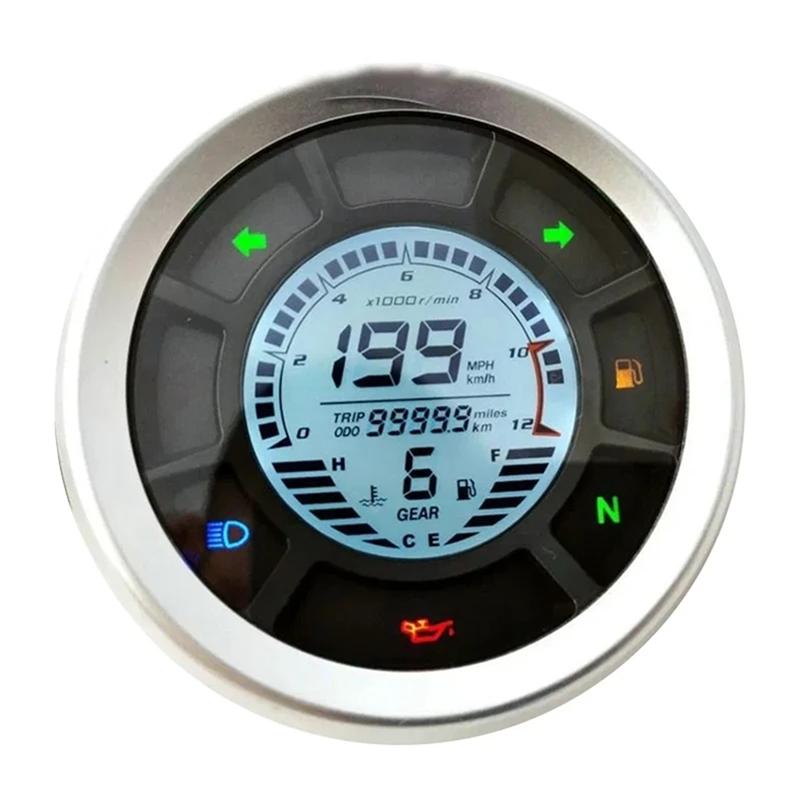 Universal LCD Digital Speedometer Digital Odometer Tachometer Cylinders Gear Odometer Tachometer Foryamaha Kawasaki-A02G
