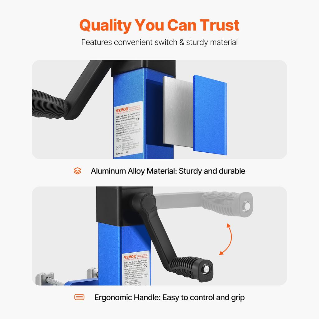 SucceBuy 10in Trailer Jack Sidewind Round with Handle Bolt-on 1600lbs Tongue Single Jockey Wheel for Boat RV Parts Accessories