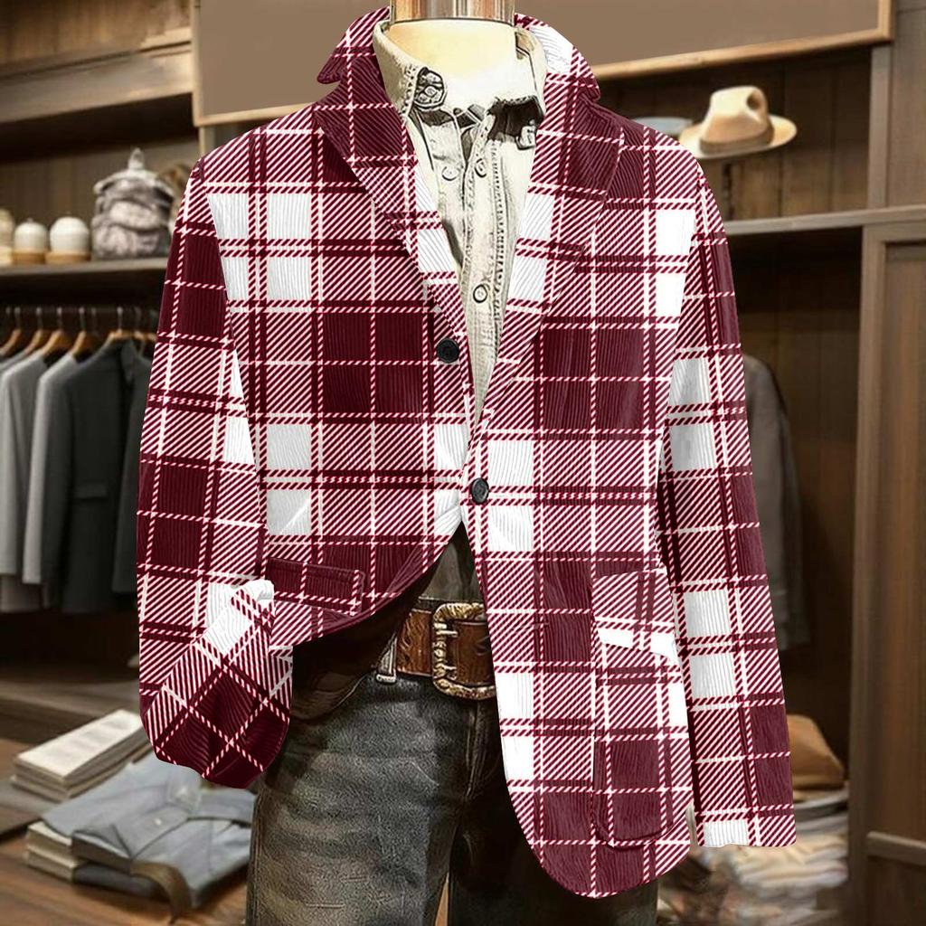 Men's Printed Corduroy Warm Pocket Suit Jacket Cardigan Men's Casual Suit