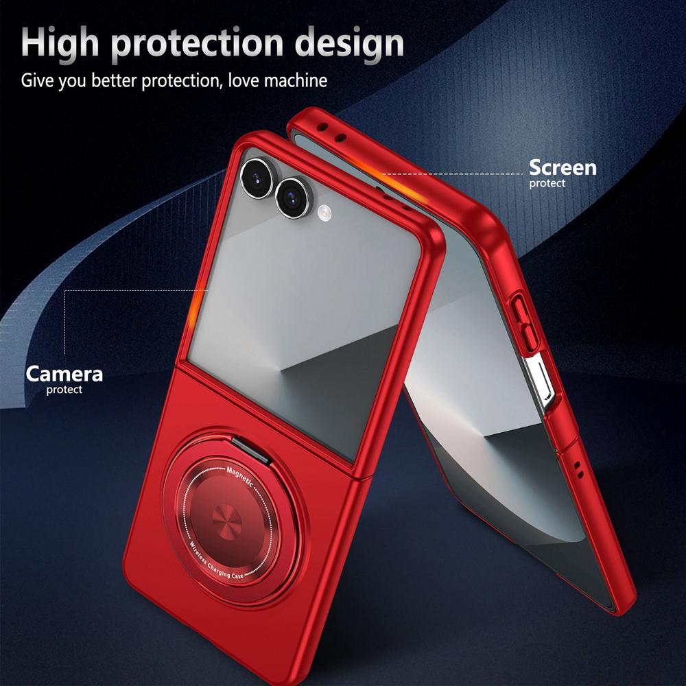 KEYSION 360° Roterende Magnetisk Ringstativ Telefondeksel for MagSafe for Samsung Galaxy Z Flip 7 5G Trådløs Lading Hardt Bakdeksel