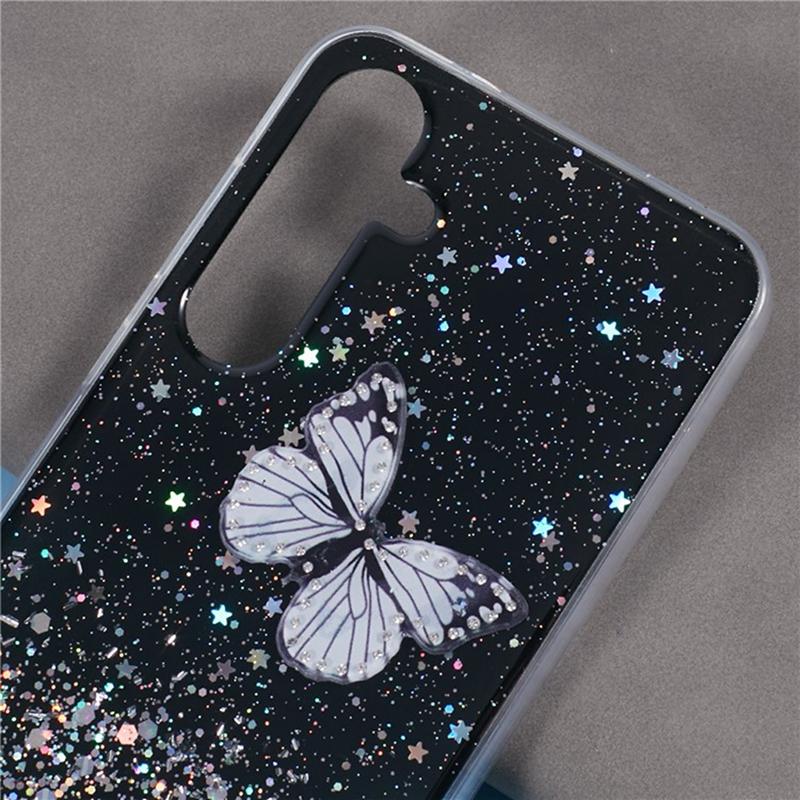 WANLONFENG AW Series for Samsung Galaxy A15 4G/5G Case 3D Butterfly TPU Glitter Phone Cover with Screen Protector