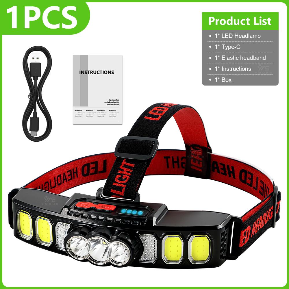USB C Rechargeable COB LED Headlamp Powerful Headlight 18650 Super Bright Waterproof Head Torch For Outdoor Fishing Accessories