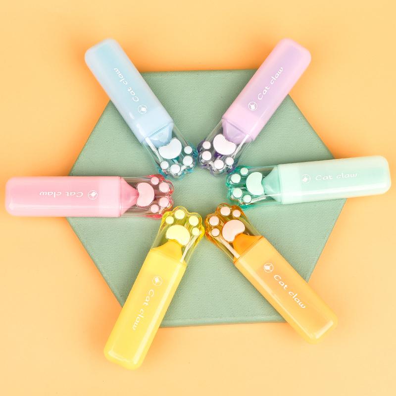 1/6Pcs Kawaii Cat Claw Pastel Color Highlighters Drawing Graffiti Art Markers Fluorescent Pen Cute Stationery School Supplies