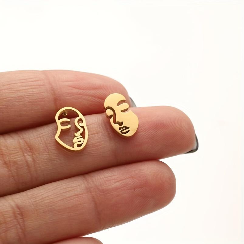 Edelstahl Punk Lustig Abstrakt Menschliches Gesicht Ohrstecker Kreative Ausgehöhlte Doppelseitige Ohrringe Schmuck Geschenke