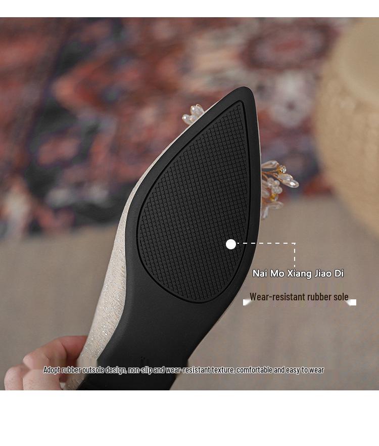 2025 Rhinestone Bridal Flat Shoes for Women - Comfortable Low-Cut Design, Suitable for Xiuhe Wedding Dresses, Ideal for Pregnant Brides.