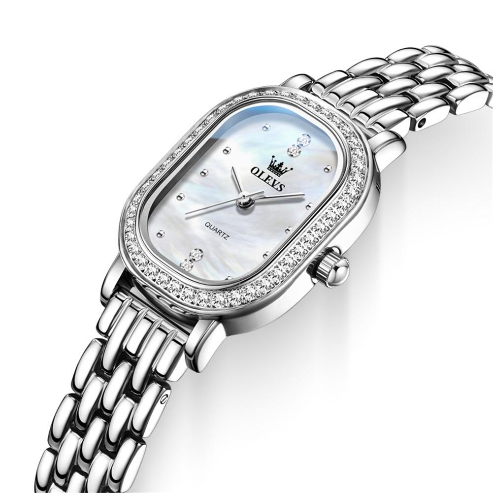 OLEVS Damen Quarzuhr Ovales Diamantlünetten-Sternenhimmel-Zifferblatt Edelstahlarmband Damen Mode Armbanduhr Weibliches Geschenk