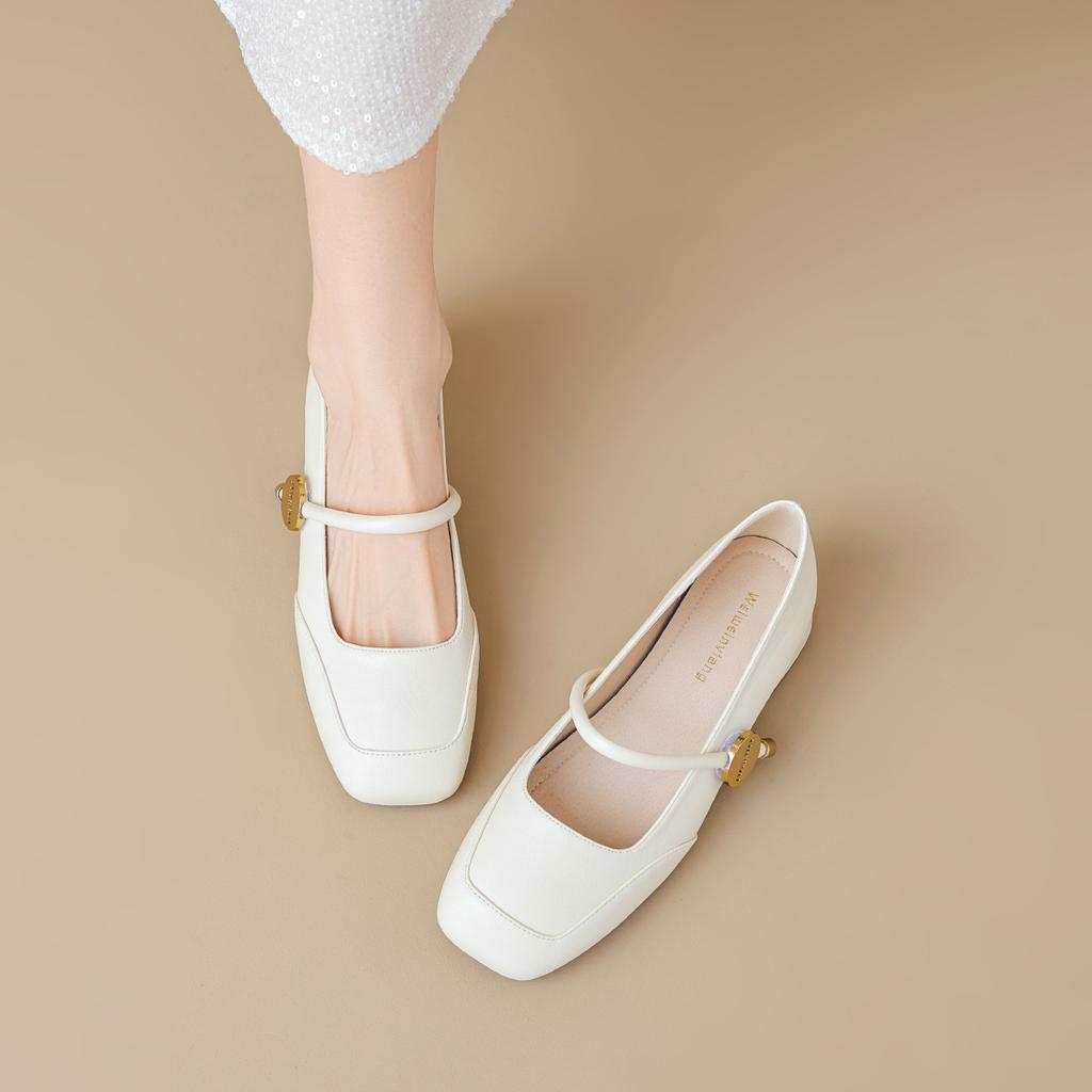 Mary Jane Shoes Women's Thick Heel Summer Word with Shallow Mouth Single Shoes Women