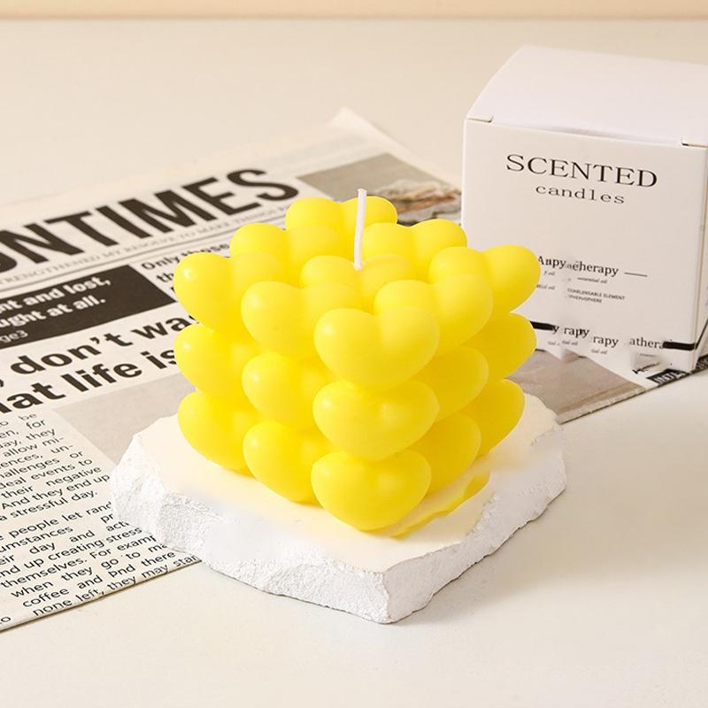 Love Cube Scented Candle Valentine's Day Heart-shaped Decor Scented Wax Wedding Birthday Candles Souvenir Romantic Ornament