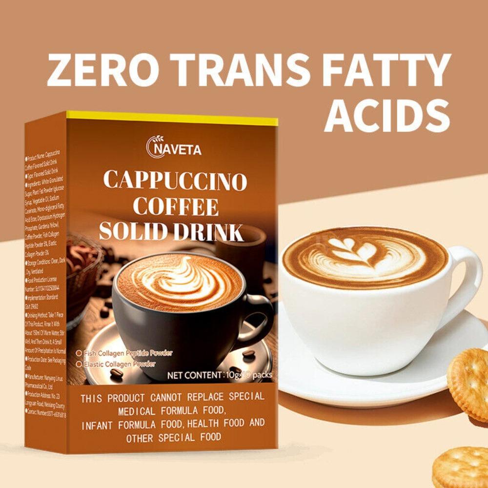 Premium Instant Cappuccino Mix 10g x 10 Pack, Coffee Solid Drink with Natural Herbal Energy Boost 01