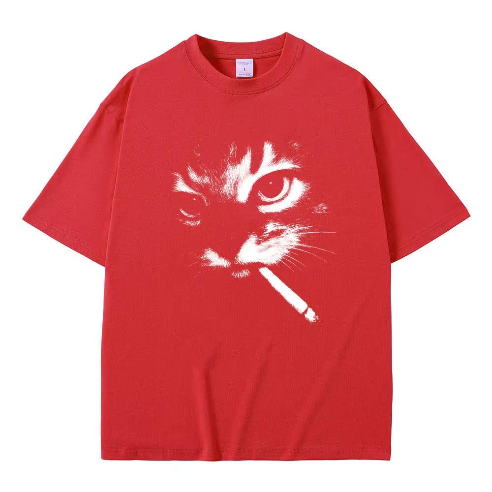 2026 New Funny Meme Smoking Cat Face Graphic Tshirts Unisex Women Casual Cotton Vintage T Shirts Unisexs Tshirts Cats Lovers Gifts