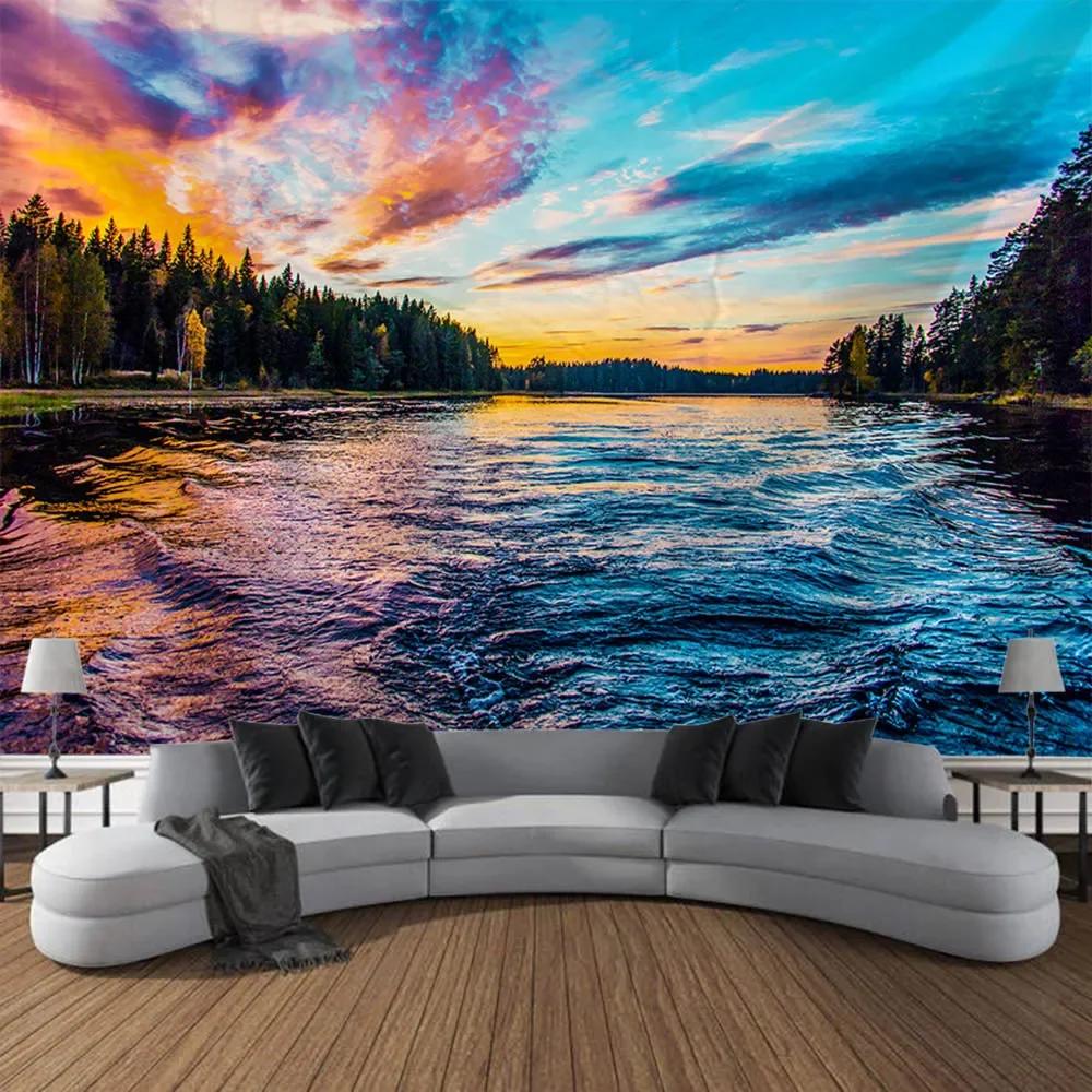 Mystischer Wald Wandteppich Tropischer Regenwald Landschaft Wandbehang Tuch Böhmischer Stil Wandmalerei Wohnzimmer Schlafzimmer Dekoration