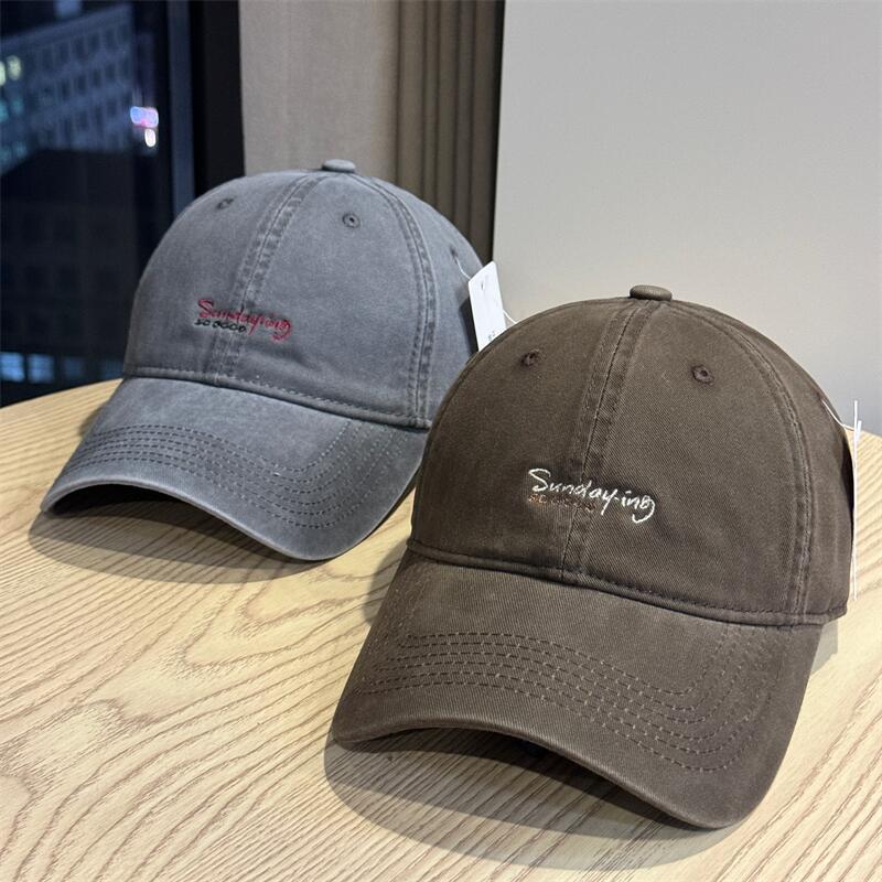 New simple washed letter embroidered baseball cap men's and women's versatile cap showing face small sunscreen cap hat