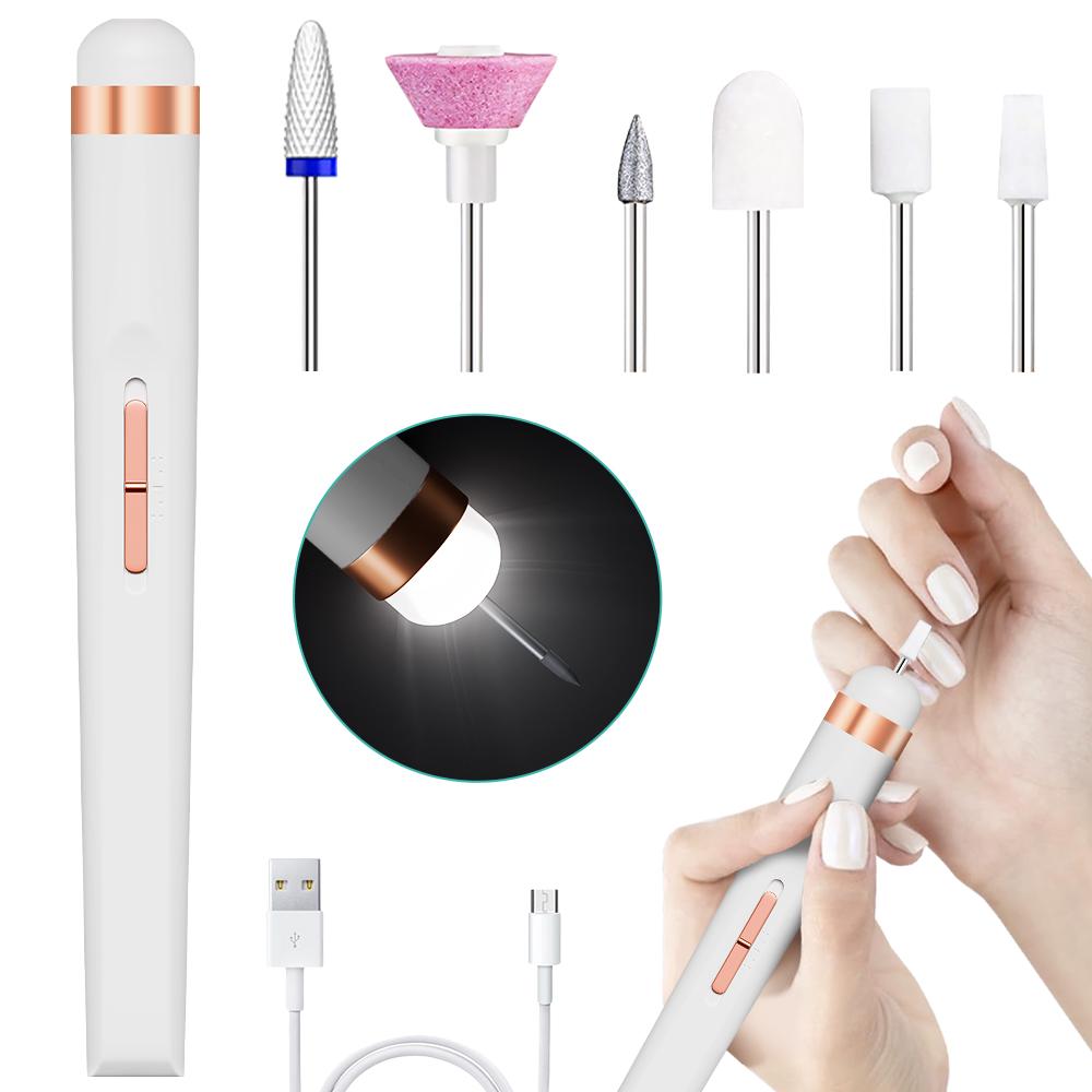 Professional Electric Nail Drill File Set with LED Light, Rechargeable Drill Nail Kit Manicure Pedicure Tools for Home Salon Use