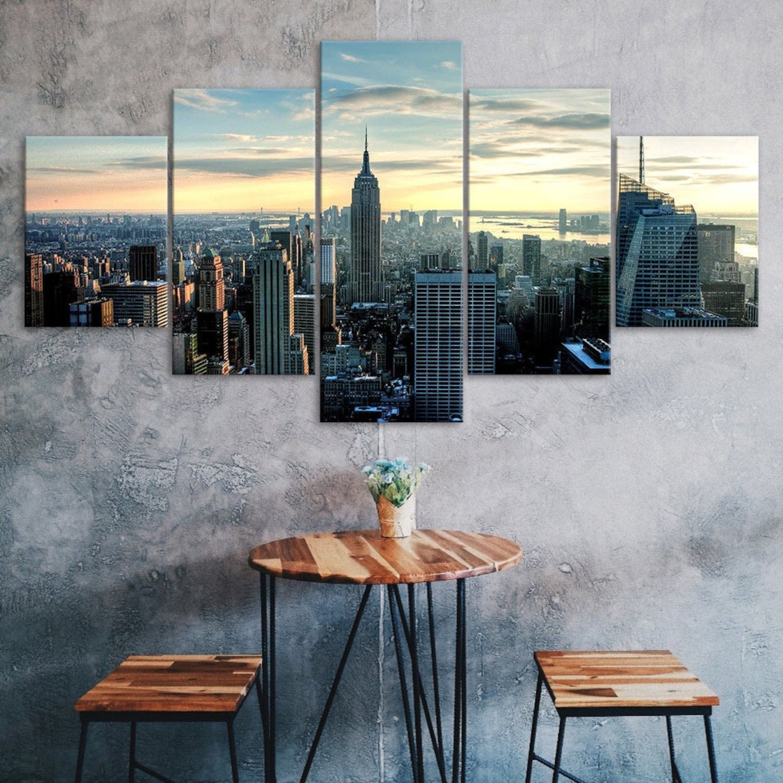 

New York City Buildings Landscape 5 Piece Five Panel Wall Canvas Print Modern Art Poster Picture Home Decor Gift For Him For Her 20X35 20X45 20X55CM