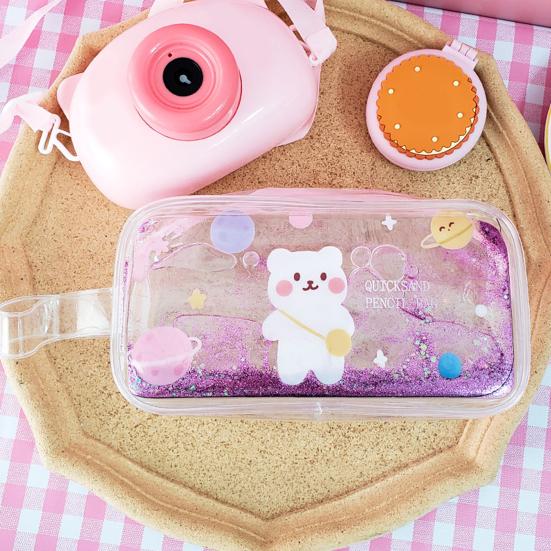 Shiny Pencil Case Transparent PVC Makeup Bag Waterproof Travel Cosmetic Bag Glitter Sequin Pouch for Pens Makeup Brushes