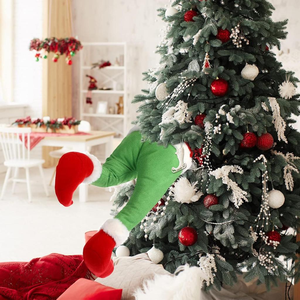 Elf Legs for Christmas Decorations Stuffed Elf Legs Ornament Green Elf Legs Pick Christmas Tree Mantel Wreaths Car Party Decoration