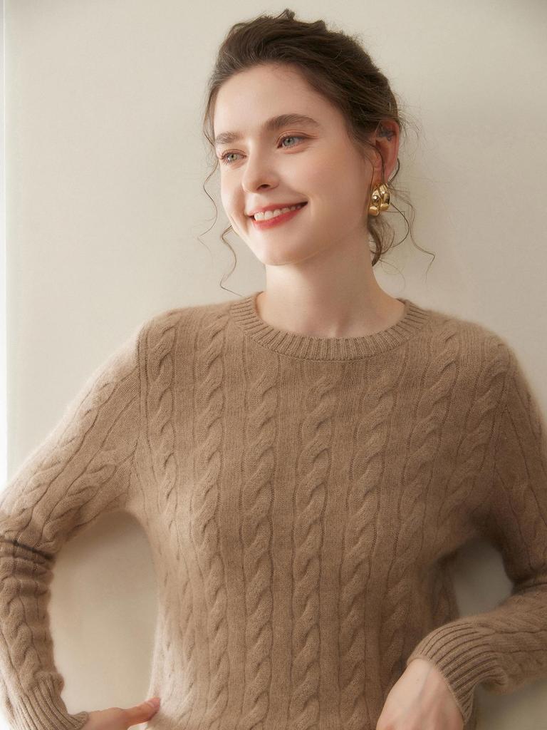 Elegant Seven-Stitch Cashmere Sweater - Women's Round Neck, Loose Fit, Warm and Cozy for Autumn and Winter