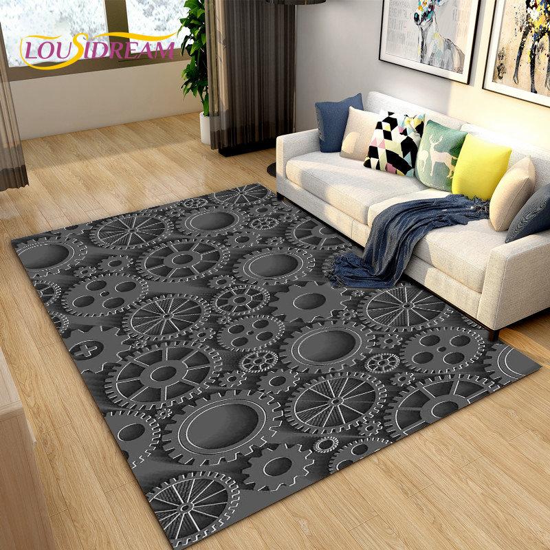 3D Steampunk Mechanical Cogs Gears Area Rug Large,Carpet Rug for Living Room Bedroom Sofa,Kitchen Doormat Non-slip Floor Mat
