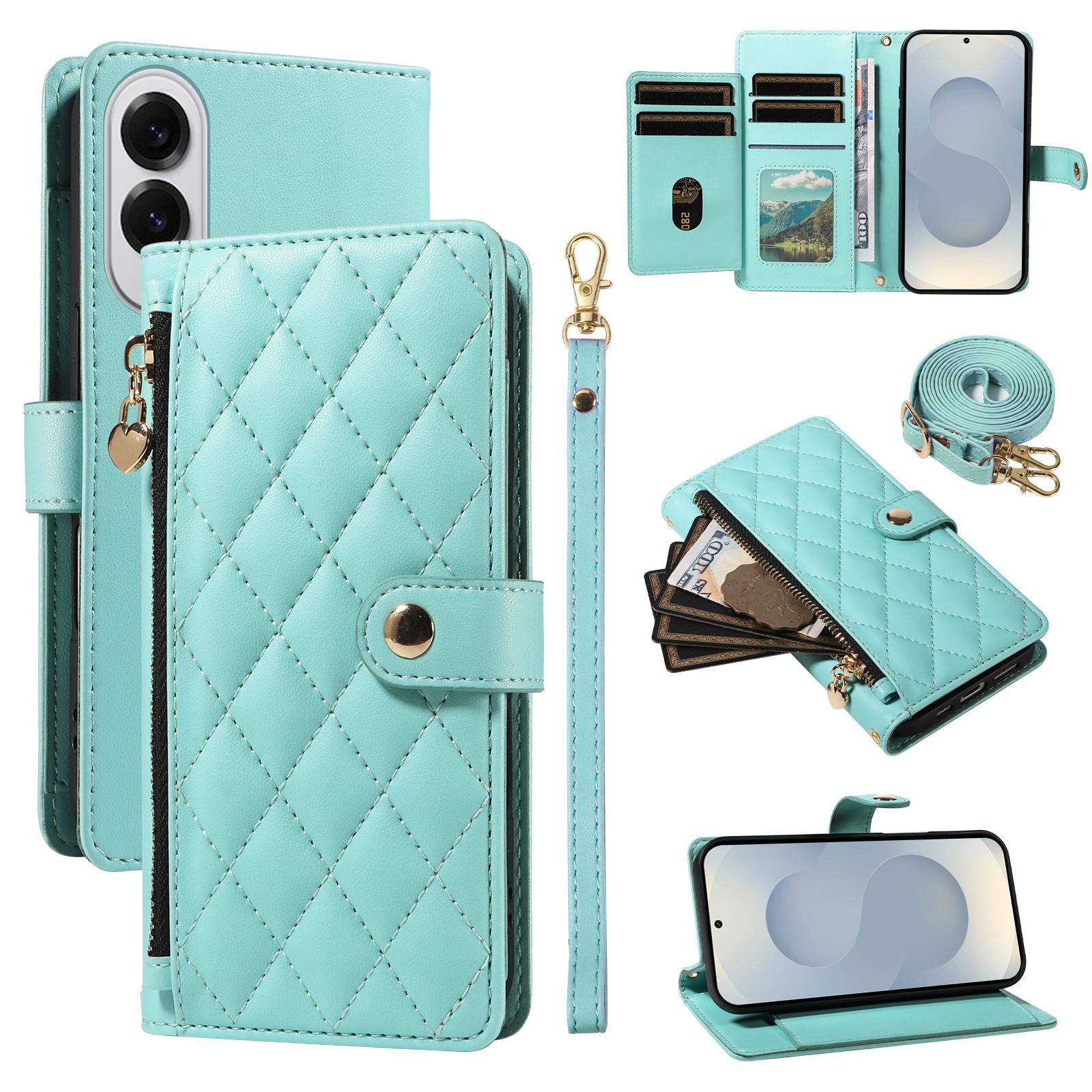 

For Samsung Galaxy S25 Edge Wallet Case with Straps,Rhombus Leather Stand Phone Cover Light Green
